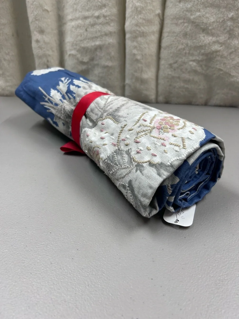 Pottery Barn Bethany Embroidered Organic Cotton Table Throw Cloth 50